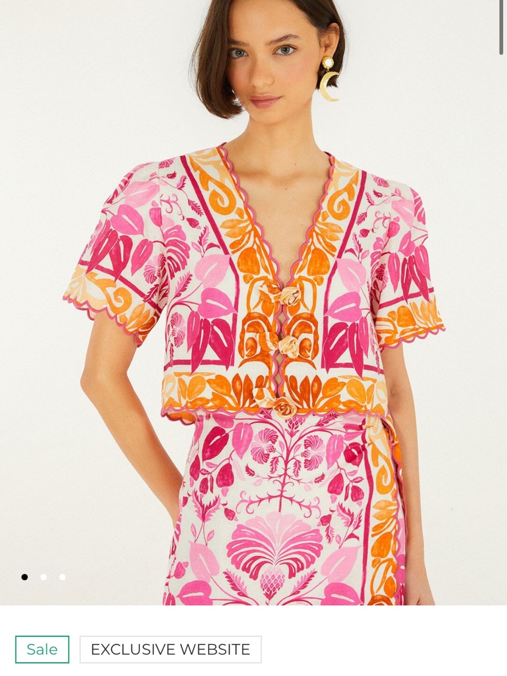FARM Rio Pink & Orange Floral Button-Front V-Neck Top